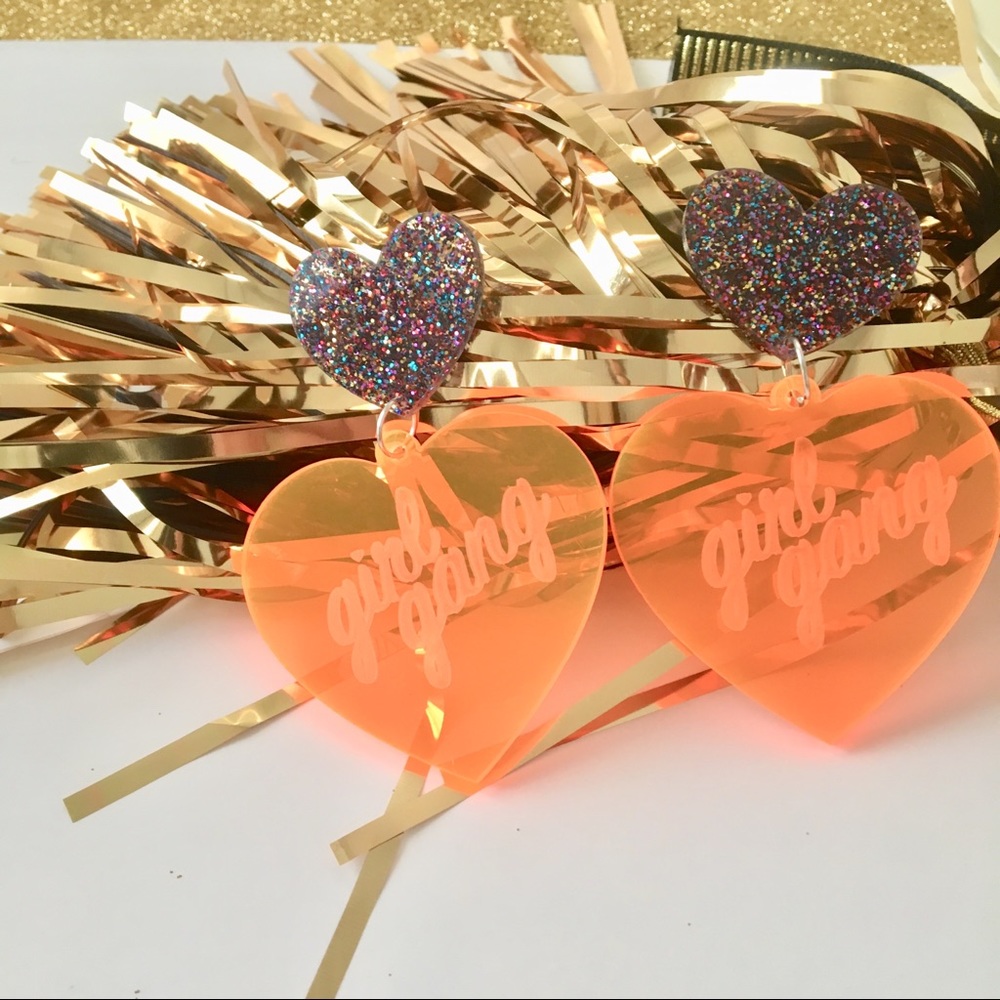 Lucite multicolor CONFETTI heart earring-GIRL GANG - Picture 2 of 5